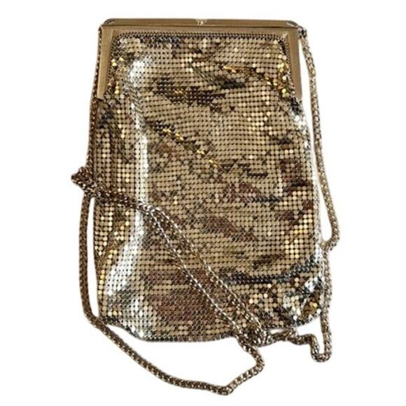 Vintage 1980s Whiting & Davis Gold Mesh Evening Bag  Made in USA85 - Picture 1 of 6